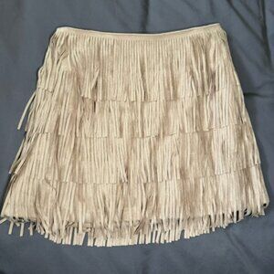 Memphis Suede Fringe Skirt - Taupe